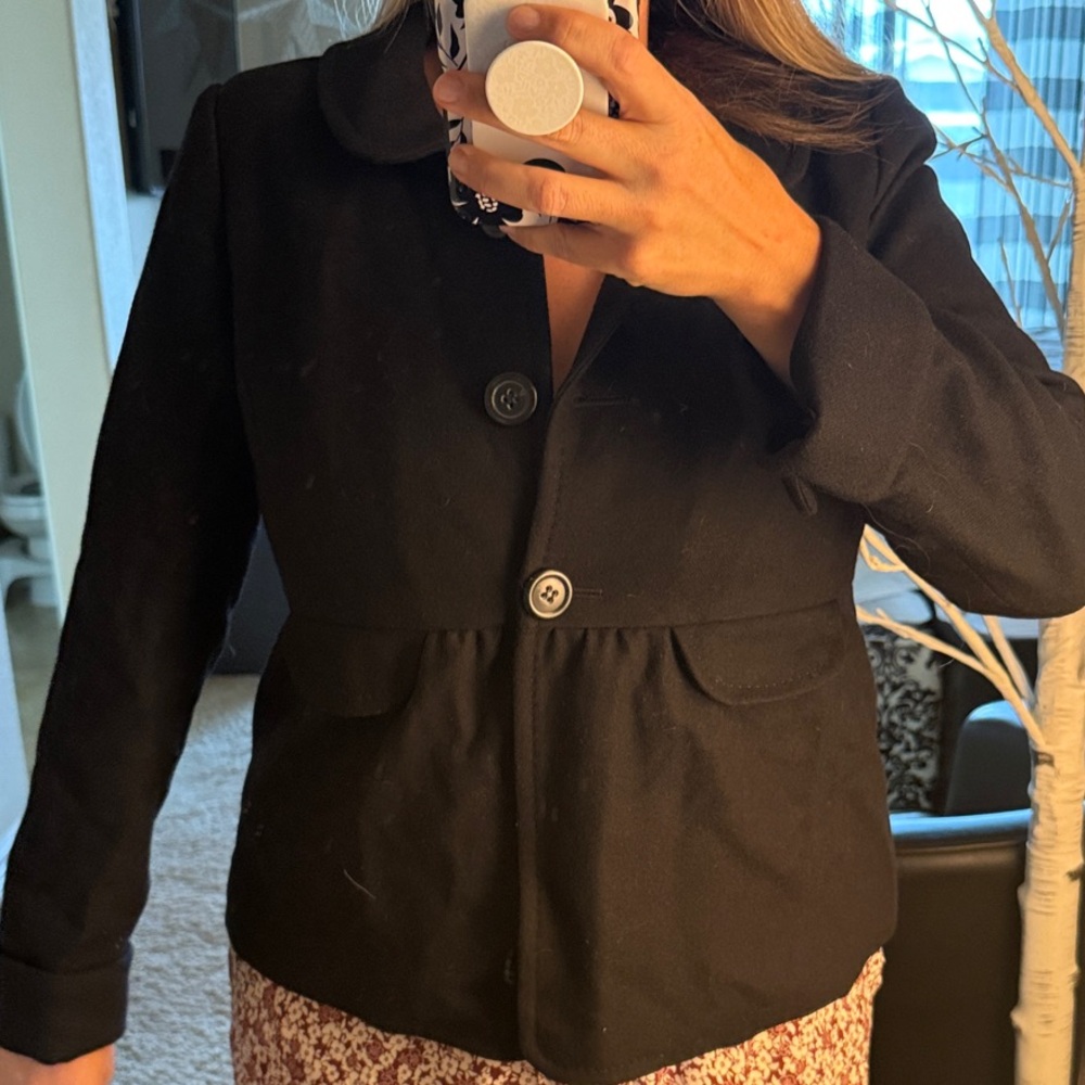 Women's new Jcrew Black Button-Up peplum wool Jacket size 12